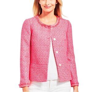 Talbots NWOT Stunning Neon Pink Tweed Raw Edge Lady Jacket Size 16p